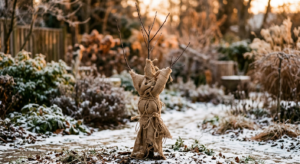 A high-end editorial photograph of a young sapling wrapped in protective burlap and twine against a