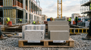 A professional, high-end editorial shot on a clean construction site featuring a side-by-side compar